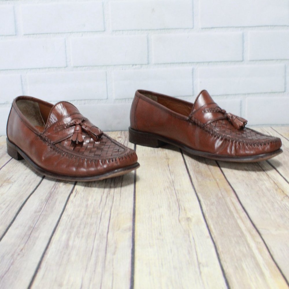 Bostonian Brown Woven Top Leather Tassel Loafers Dress Shoes Size 11.5 M - Picture 3 of 9